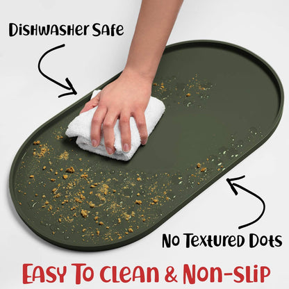 DogBuddy Dog Food Mat - Waterproof Dog Bowl Mat, Silicone Pet Mat for Food and Water Bowls, Nonslip Pet Feeding Mat with Edges, Dogs Food Mats for Floors, Puppy Supplies (Large, Khaki Green)