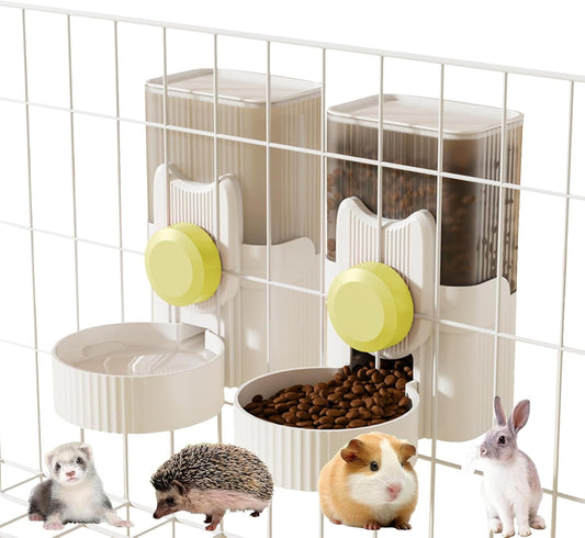 Rabbit Automatic Food Feeder and Water Dispenser Bunny Gravity Feeding Station Waterer Set Hanging Self-Dispensing Feeder for Ferret,Guinea Pigs Chinchillas Hedgehog (Green)