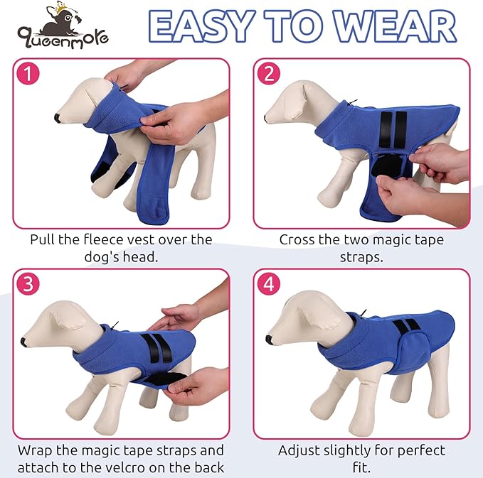 Queenmore Small Dog Sweater, Soft Fleece Vest Pullover Dog Jacket with Leash Hole, Warm Winter Dog Coats Cold Weather Doggy Dachshund Sweaters for Small Dogs Cats Boy or Girl (Blue, XL)