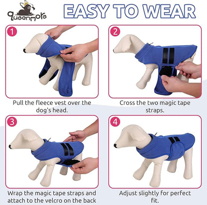 Queenmore Small Dog Sweater, Soft Fleece Vest Pullover Dog Jacket with Leash Hole, Warm Winter Dog Coats Cold Weather Doggy Dachshund Sweaters for Small Dogs Cats Boy or Girl (Blue, XL)