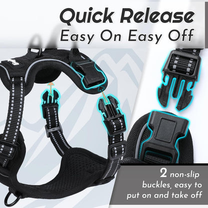 Eagloo Small Dog Harness No Pull, Service Vest with Reflective Strips and Control Handle, Adjustable and Comfortable for Easy Walking, No Choke Pet Harness with 2 Metal Rings, Black, XS