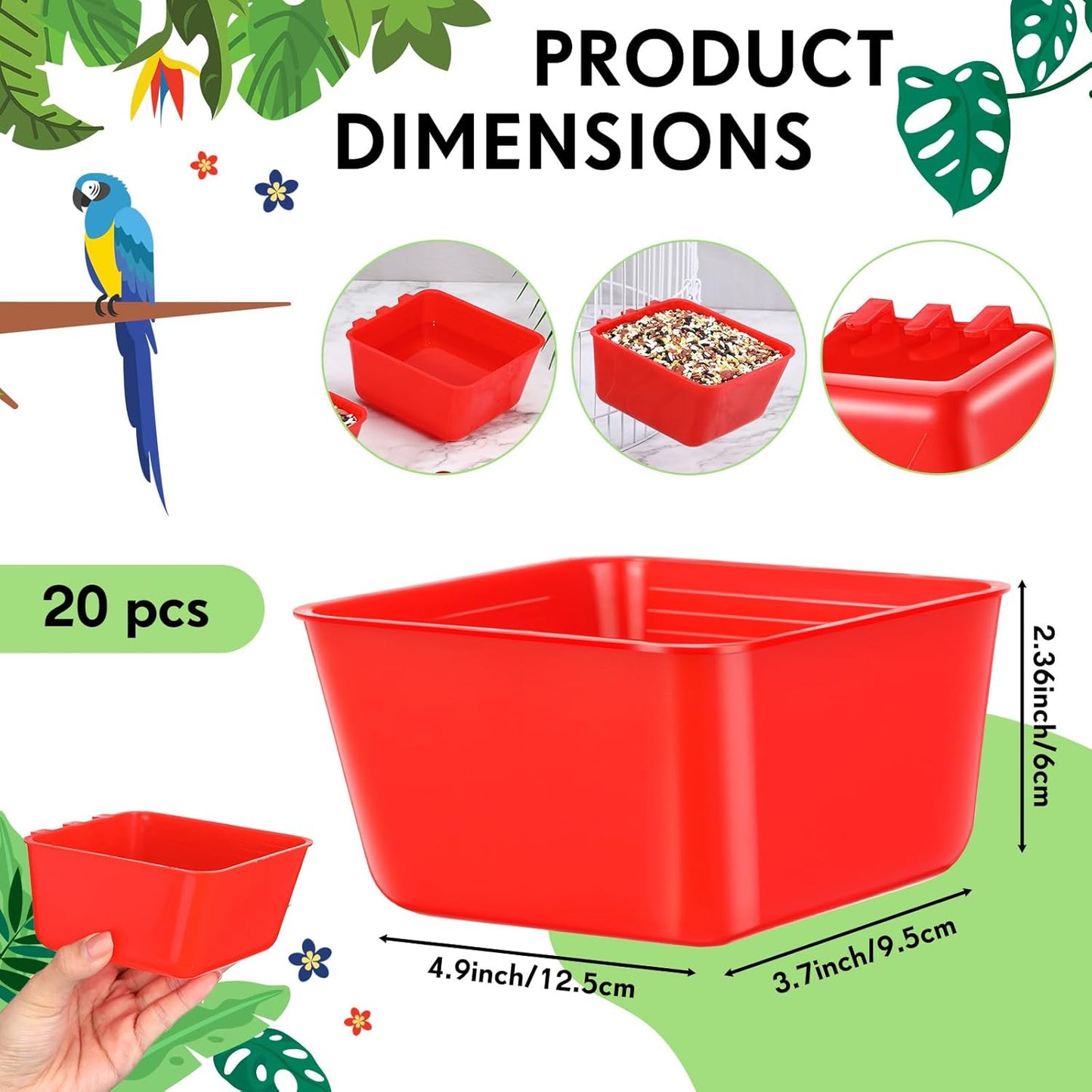 Maxdot 20 Pcs Cage Cups Chicken Feeder Waterer 16 oz Birds Feeders Hanging Bunny Cage Chicken Water Bowl for Pet Parrot Rooster Parakeet Gamefowl Poultry Pigeon Wire Hutch(Red)