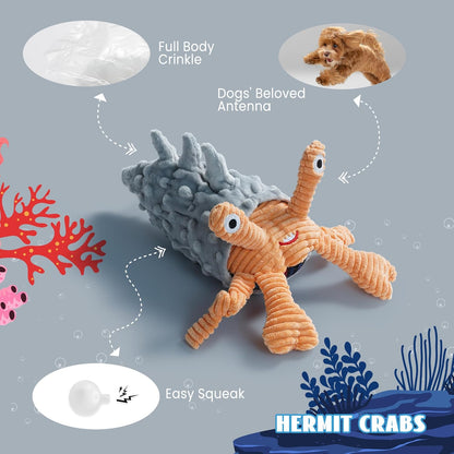 Nocciola 4 Packs Crinkle Squeaky Dog Toys for Aggressive Chewers, Durable Stuffed Plush Rope Tug Puppy Toy for Small, Medium Large Dogs, Octopus Fish Ocean Beach Summer, Dog Birthday Gifts