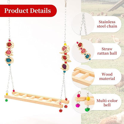 14PCS Chicken Toys for Coop Accessories, Swing Bridge Ladder Mirror Xylophone Toys with Bells Hanging String Vegetable Fruits Skewer Hanging Feeder Chicken Chewing Toy for Hens Chick Bird Parrot