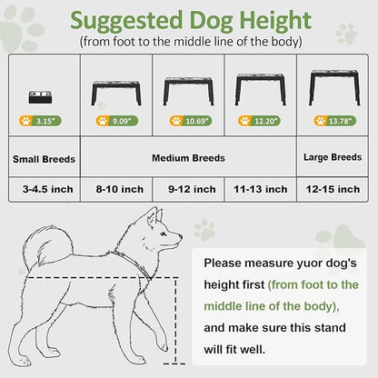 XIAZ Elevated Dog Bowls Large Breed Raised Dogs Bowl Stand Large/Medium Sized Dog 1L Food Water Bowl Stands 5 Heights Adjustable 9/11/12/14in Black Pet Feeder Dish Station