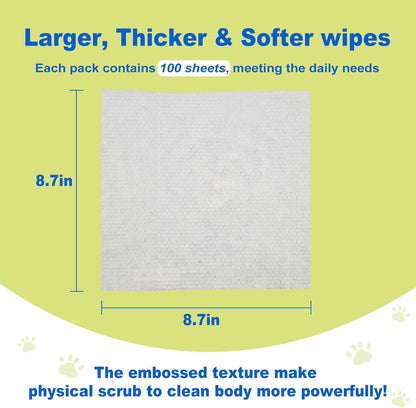 DR.EASY All Purpose Pet Grooming Wipes 100Ct Plant Based Ingredients for Paws,Body,Nose &Bum Cleaning,Remove Dirt,Dander & Excess Hair with Soft and Thick Wipes,No Fragrance