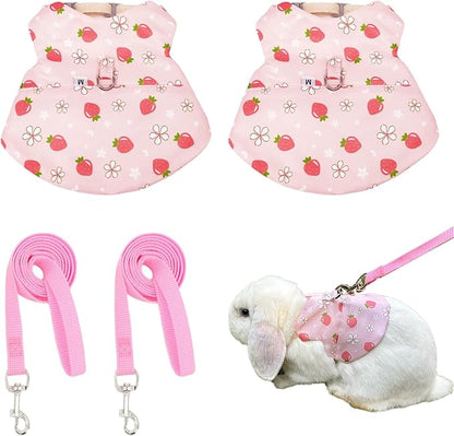 2-Pack Small Pet Harness & Leash Set – Soft, Adjustable Vest for Rabbits, Kittens, Squirrels & More (Pink, M)