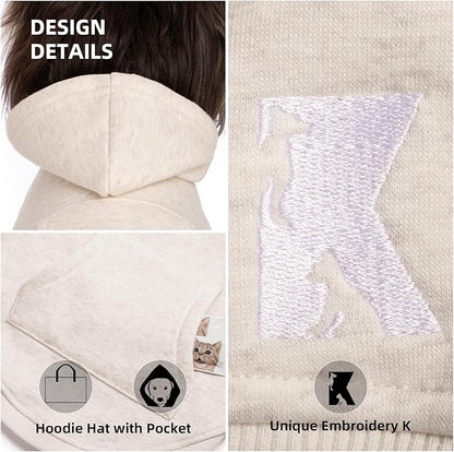 Koneseve Dog Hoodie Fleece, Cat Sweater Warm with Pocket - Soft Clothes for Daily Wear, Basic Hooded Sweatshirts, Winter Coat Clothing, Comfort Tee Shirt Fit for All Breeds Pet - Beige - 4XL