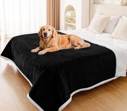 Smiry Waterproof Blanket Throw for Large Dogs, Soft Reversible Dog Blanket for Sofa Couch Bed, Washable Leakproof Sherpa Fleece Furniture Couch Cover Protector(60"x80", Black/White)