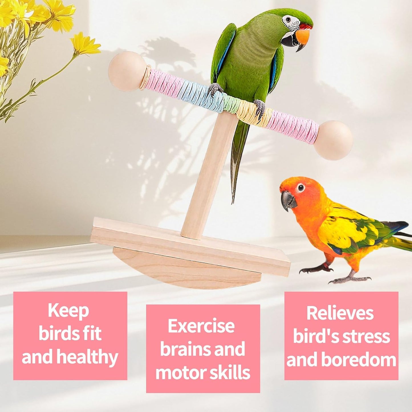 Parakeet Toys, Natural Wood Bird Perch Stand Training, Intelligence Puzzle Enrichment Toys for Parakeets,Wood Stand Toy for for Parakeets Budgies Conures Lovebirds Cockatiels (A, M)