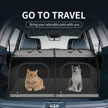 Double Cat Car Travel Carrier, Twin Compartment Show House Cat Cage/Condo，Portable Pet Crate for 2 Cats Travel Double Dog Crate Set for Long Distance Travel