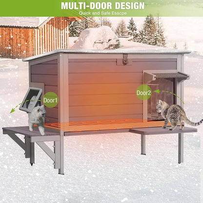 GUTINNEEN Heated Cat House with Anti-Chewing Cable Insulated Cat House Outdoor Weatherproof with Liner Feral Cat Shelter with Heater