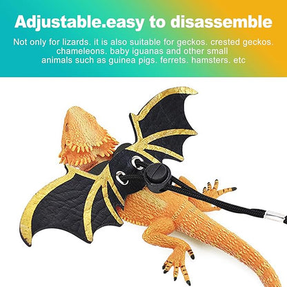 3 Pack Bearded Dragon Harness and Leash Set, Adjustable Soft Leather Reptile Costume with Cool Wings for Lizards, Geckos, Chameleons, Iguanas, Small Pets, Outdoor Walking, Black