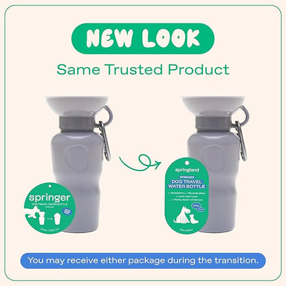 Springer by Springland Dog Water Bottle | Portable Travel Water Bottle Dispenser for Dogs | Dog Gift Seen on Oprah's Favorite Things, Shark Tank | Leak-Proof Bottles | BPA-Free 22oz Gray