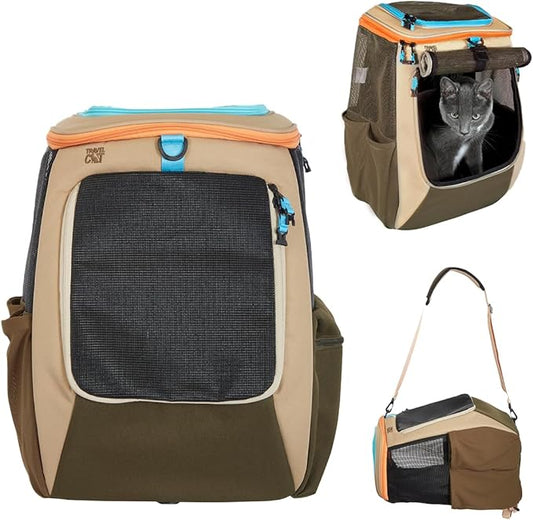 Travel Cat Backpack Carrier - The Navigator Convertible Pet Carrier Backpack - Cat Carrier Backpack with Fully Ventilated Mesh (Earth)