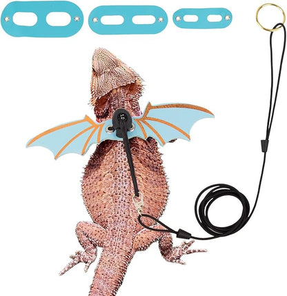 Adjustable Lizard Harness and Leash Set with Wings 3 Pack S M L Soft Leather Reptile Costume Accessories for Bearded Dragon Chameleon Guinea Pig Small Animals Blue