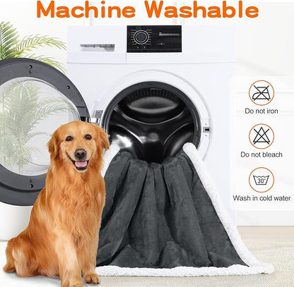 Smiry Waterproof Blanket Throw for Large Dogs, Soft Reversible Dog Blanket for Sofa Couch Bed, Washable Leakproof Sherpa Fleece Furniture Couch Cover Protector(40"x60", Dark Grey/White)