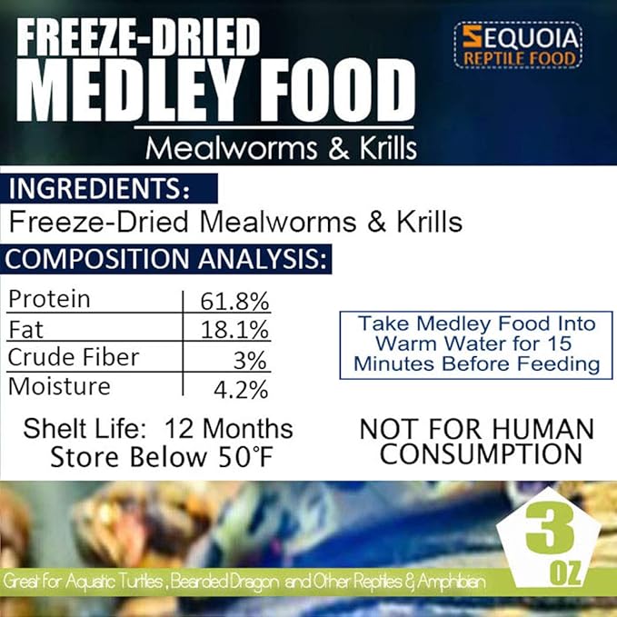 Aquatic Turtle Medley Food - Freeze Dried Shrimp & Mealworms for Aquatic Turtle, Beard Dragon and Other Reptiles & Amphibians