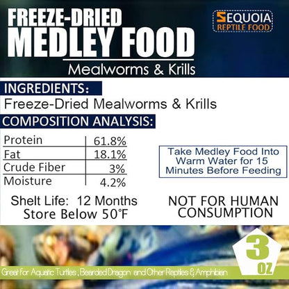 Aquatic Turtle Medley Food - Freeze Dried Shrimp & Mealworms for Aquatic Turtle, Beard Dragon and Other Reptiles & Amphibians
