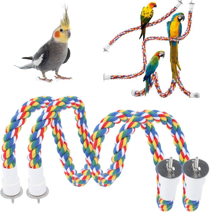 2PCS 60cm/23.6in Bird Rope Perch, 1.8cm Soft Cotton Parakeet Perches, Colorful Bird Cage Accessories with Fixing Screws for Birds to Chew and Stand On
