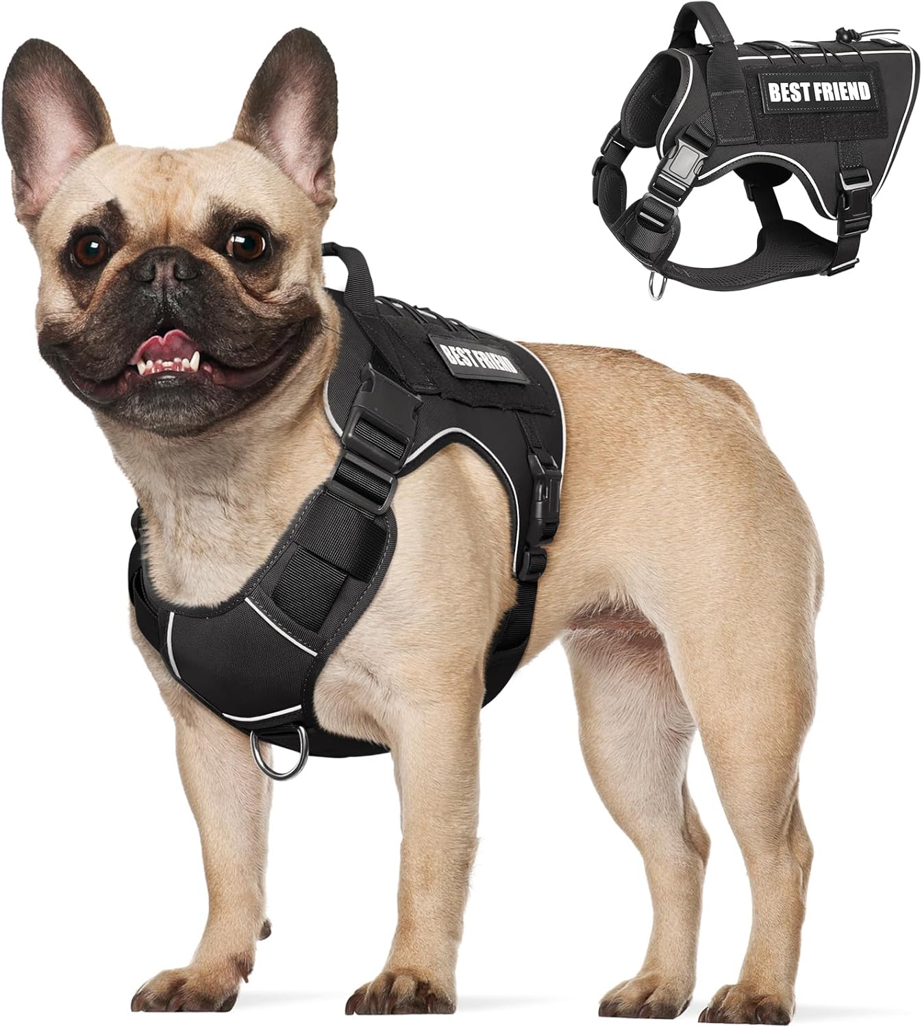 Tactical Dog Harness Medium Sized Dog,No Pull Military Dog Vest with Handle,Reflective Heavy Duty Pet Harness for Walking Hiking Training Black M