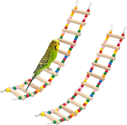 11-Step Bird Ladder Bridge,21.26 x 3.15 inch Raw Wood and Edible Dye,2 Pieces Pet Hamster Climbing Ladder Swing Toys Suitable for Small to Medium Birds,Bird Cage Accessories (11 Ladders -2pcs)