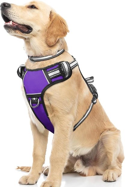 WINSEE Dog Harness No Pull, Pet Harnesses with Dog Collar, Adjustable Reflective Oxford Outdoor Vest, Front/Back Leash Clips for Small, Medium, Large, Extra Large Dogs, Easy Control Handle for Walking