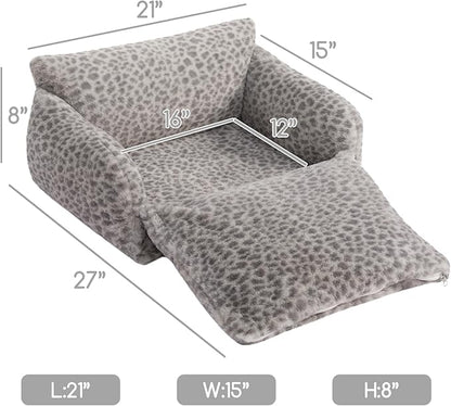 Hollypet Cat Bed Fluffy Plush Mutifuctional Double-Layer Soft Pet Couch Orthopedic Sofa Nest Beds for Small Cats and Dogs, Snow Leopard (21x15x8 inch)