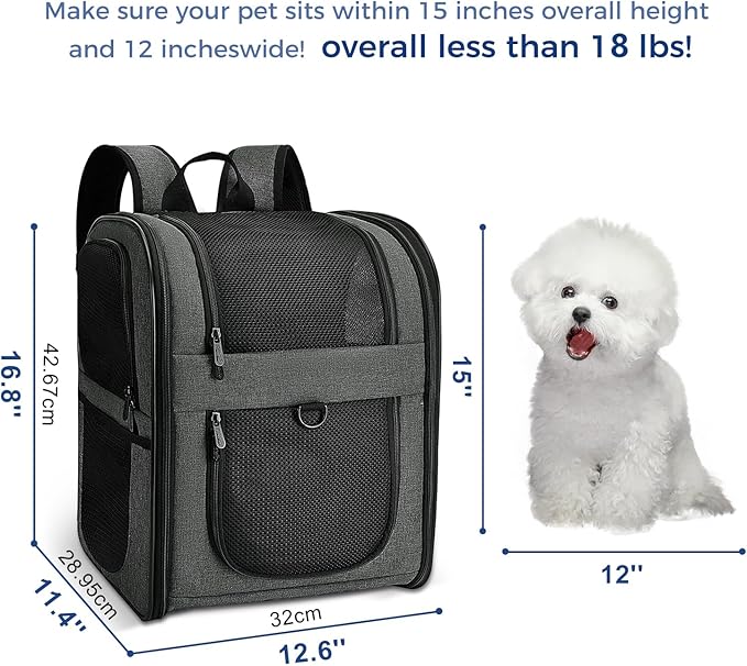 Apollo Walker Pet Carrier Backpack for 4-18lb Cats and Dogs, Puppies, Safety Features and Cushion Back Support | for Travel, Hiking, Outdoor Use (Gray)