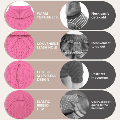 BINGPET Thermal Knitted Dog Sweater for Small Medium Large Dogs,Winter Dog Cat Coat Warm Sweartershirts Outfits,Classic Cable Knit Turtleneck Pullover Dog Jumper Coat Warm Sweartershirts