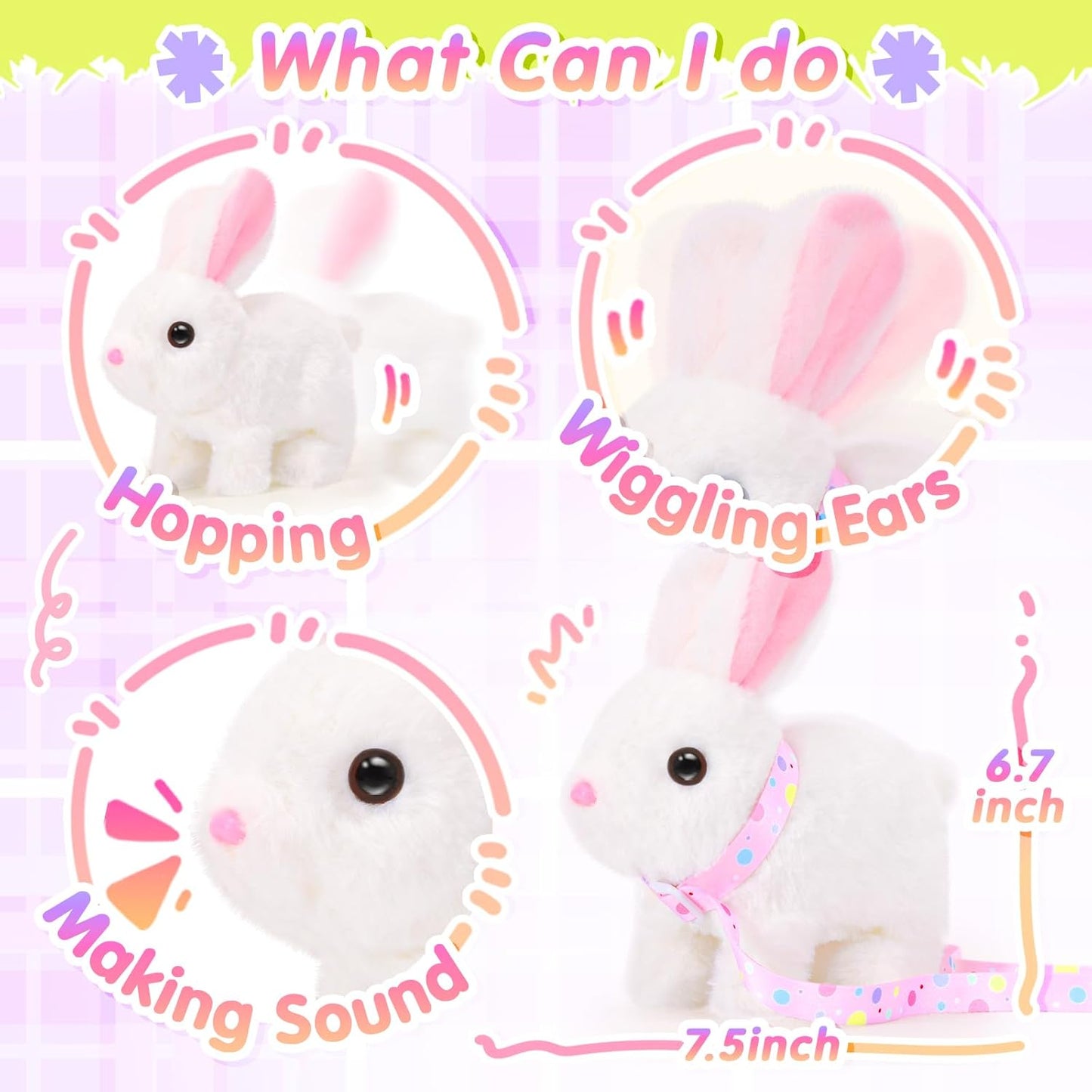 Tagitary Plush Toys Interactive Bunny for Kids That Wiggling Ears,Hopping,Twitching Nose with Sounds,Realistic Rabbit Toy with Leash,Golden Egg,Wind Up Toys,Easter Birthday Gift for Toddlers