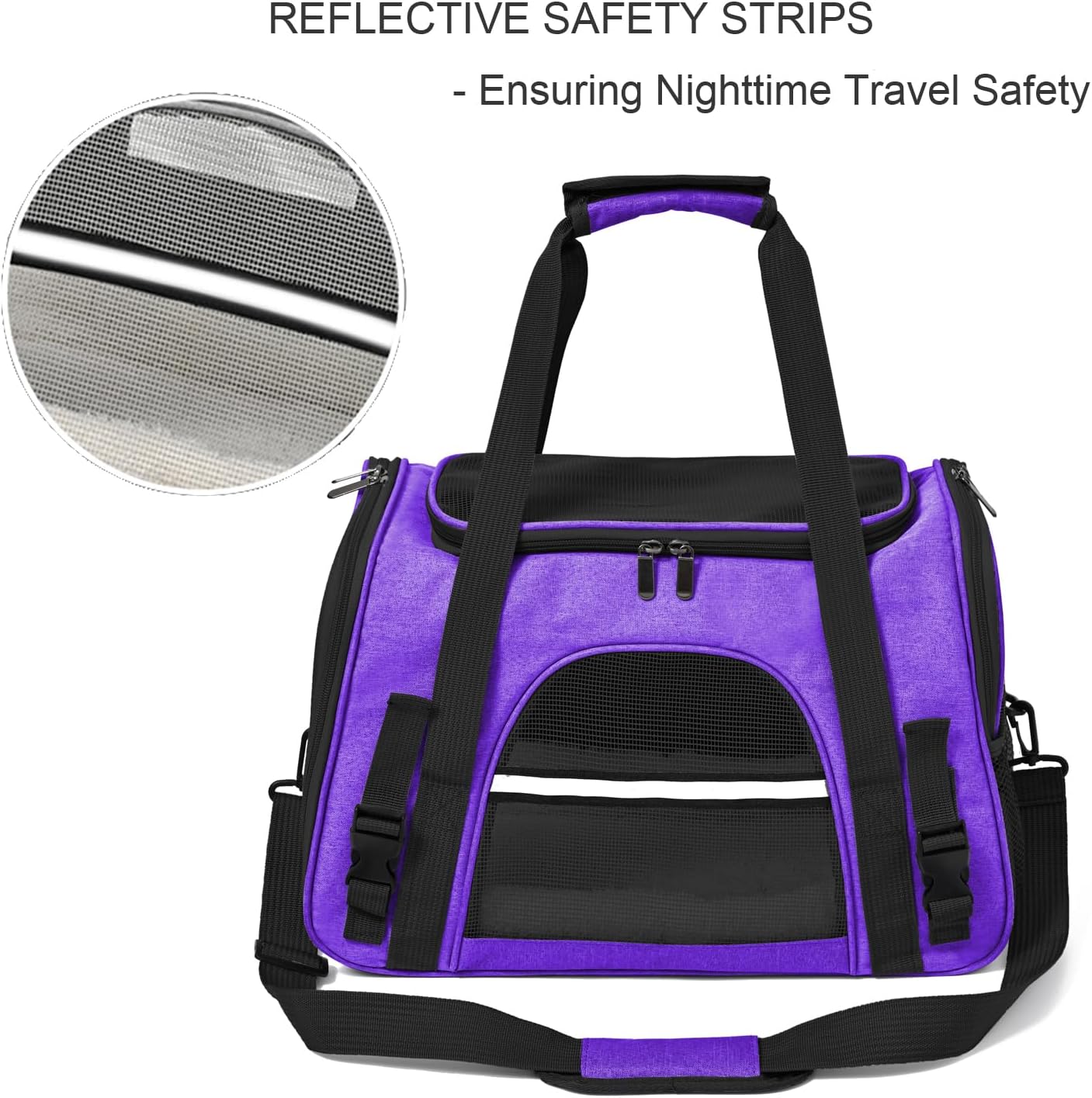 Dog Cat Carrier Soft for Small Pet Up to 16 Lbs TSA Airline Approved Travel Carrier Collapsible Puppy Car Mesh Bag 17.5 * 10.2 * 11.4 inch - Purple