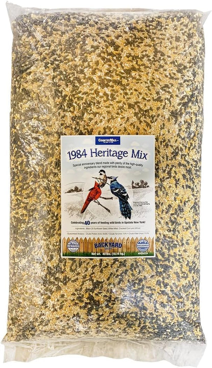 CountryMax Backyard Seeds 1984 Heritage Mix – Premium Bird Seed Blend with Black Oil Sunflower, White Millet & Cracked Corn – Wild Bird Food for Cardinals, Finches, Chickadees & More (40 Pounds)