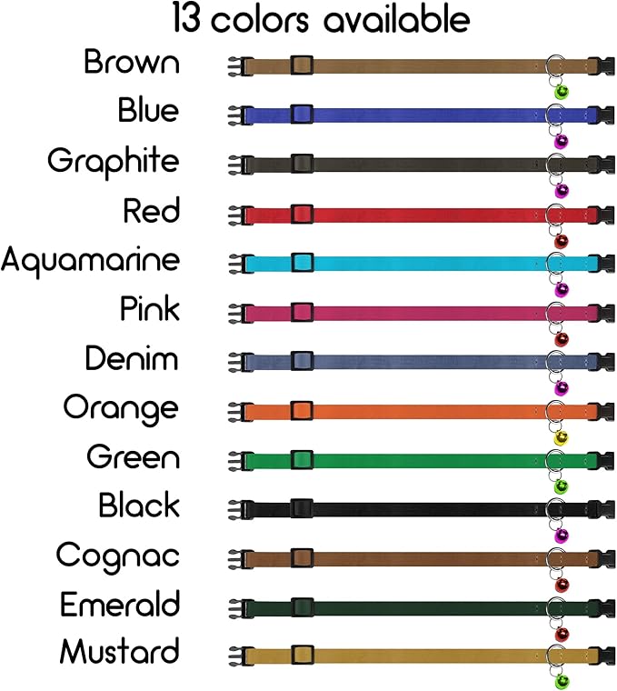 Breakaway Cat Collar Leather with Removable Bell - 13 Colors Available - Soft Adjustable Girl Boy Safety Lightweight Pet Kitten Collars Pink Brown Blue Green Red Orange Black (Aquamarine)