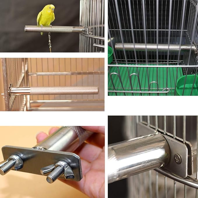 Bird Perch Stainless Steel Stand Parrot Rod Grinding Claws Trimming Beak Nails Grinding Stick Exercise Platform for Parakeet Cockatiel Conure African Grey Macaw Finch Bird Cage Accessories (L)