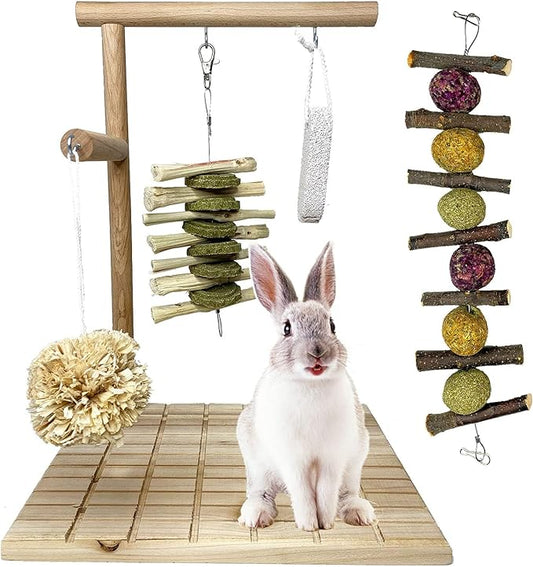 kathson Bunny Chew Toys for Teeth Grinding, Rabbit Wooden Scratch Board Feet Pad Platform Small Animals Play Toy for Guinea Pigs Chinchilla Hamsters Other Rodent Pets(E)