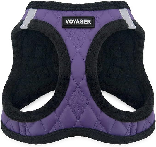 Best Pet Supplies - All Weather Mesh / Plush, Reflective, No Pull Harness for Small, Medium Dogs, Cats - Secure with Hook & Loop Fastener, Buckle, Double D-Rings - Purple Faux Leather, M