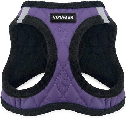 Best Pet Supplies - All Weather Mesh / Plush, Reflective, No Pull Harness for Small, Medium Dogs, Cats - Secure with Hook & Loop Fastener, Buckle, Double D-Rings - Purple Faux Leather, XS