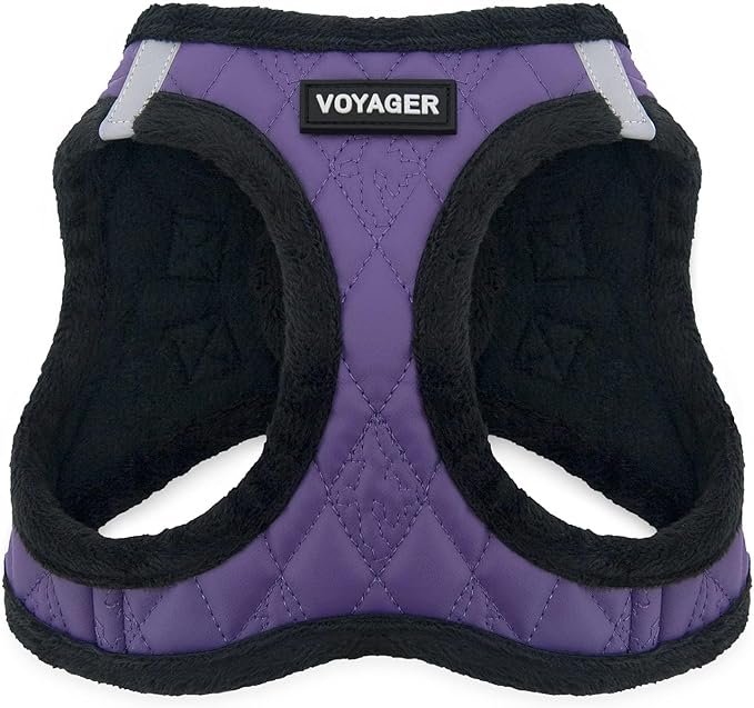 Best Pet Supplies - All Weather Mesh / Plush, Reflective, No Pull Harness for Small, Medium Dogs, Cats - Secure with Hook & Loop Fastener, Buckle, Double D-Rings - Purple Faux Leather, XL
