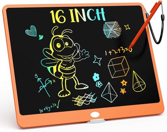 KOKODI LCD Writing Tablet, 16 Inch Colorful Toddler Doodle Board Drawing Tablet, Erasable Reusable Electronic Drawing Pads, Educational and Learning Toy for 3-6 Years Old Boy and Girls(Orange)