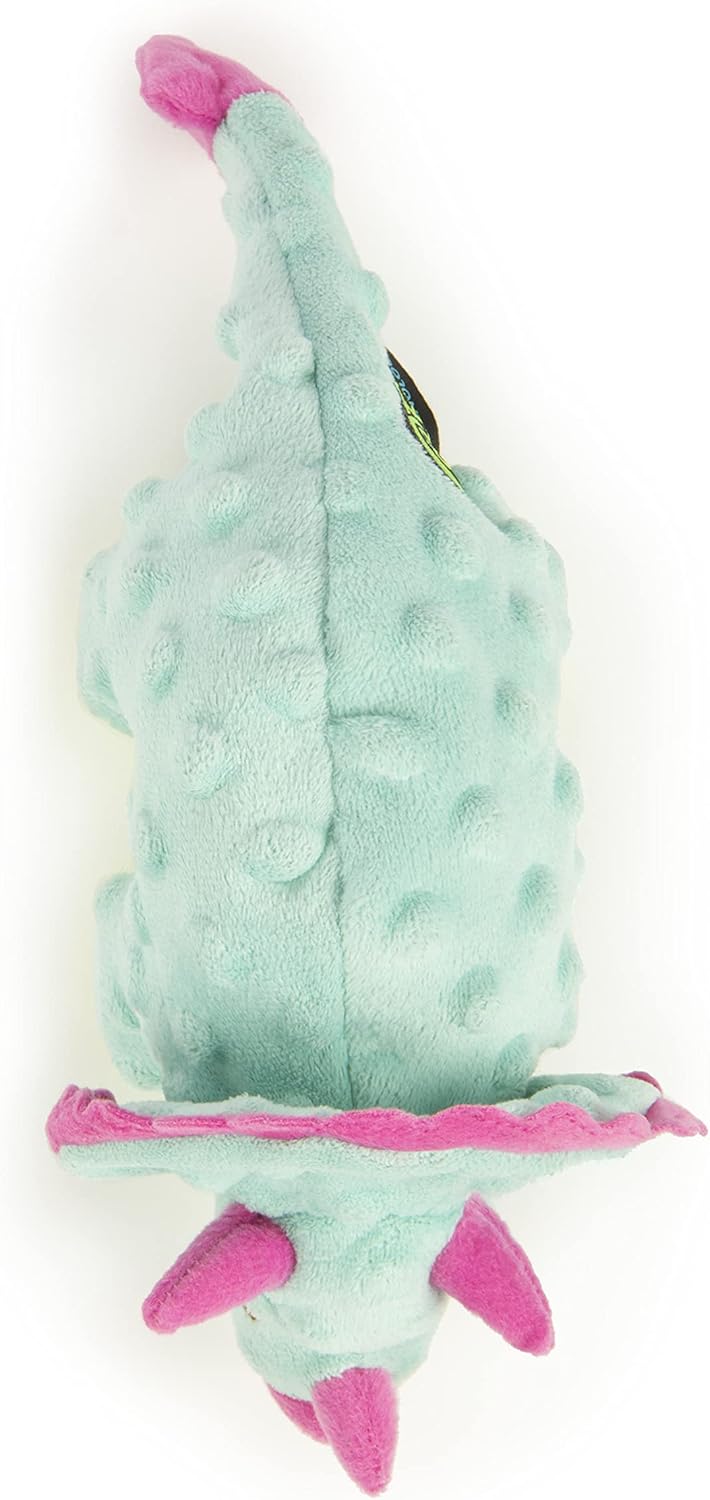 goDog Dinos Frills Squeaky Plush Dog Toy with Chew Guard Technology, Durable Fabric & Squeaker for Active Play, Teal, Small