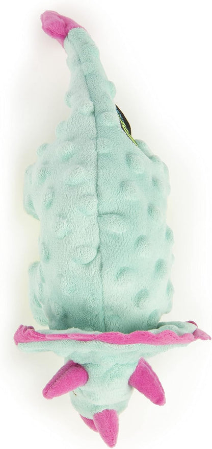 goDog Dinos Frills Squeaky Plush Dog Toy with Chew Guard Technology, Durable Fabric & Squeaker for Active Play, Teal, Small