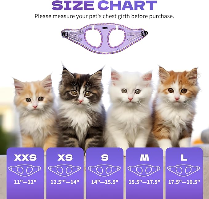 Rttochfy Cat Harness and Leash Set, Escape Proof Kitten Harness, Soft and Breathable Vest with Reflective Strip, Easy to Wear for Cats Walking and Traveling (Purple, XS)
