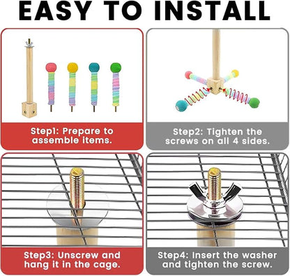 Bird Stand Perch Toy Parakeet Interactive Rotating Chew Toy Wooden Exercise Parrot Toys,Cockatiel Toys for Bird Cage Accessories for Small and Medium Parrots to Expend Energy