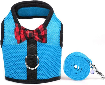 Rypet Small Animal Harness and Leash - Soft Mesh Small Pet Harness with Safe Bell, No Pull Comfort Padded Vest for Small Pet Blue S