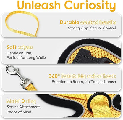 Dooradar Cat Harness and Leash Set, Escape Proof Safe Adjustable Kitten Vest Harnesses for Walking, Easy Control Soft Breathable Mesh Jacket with Reflective Strips for Cats, Yellow, S