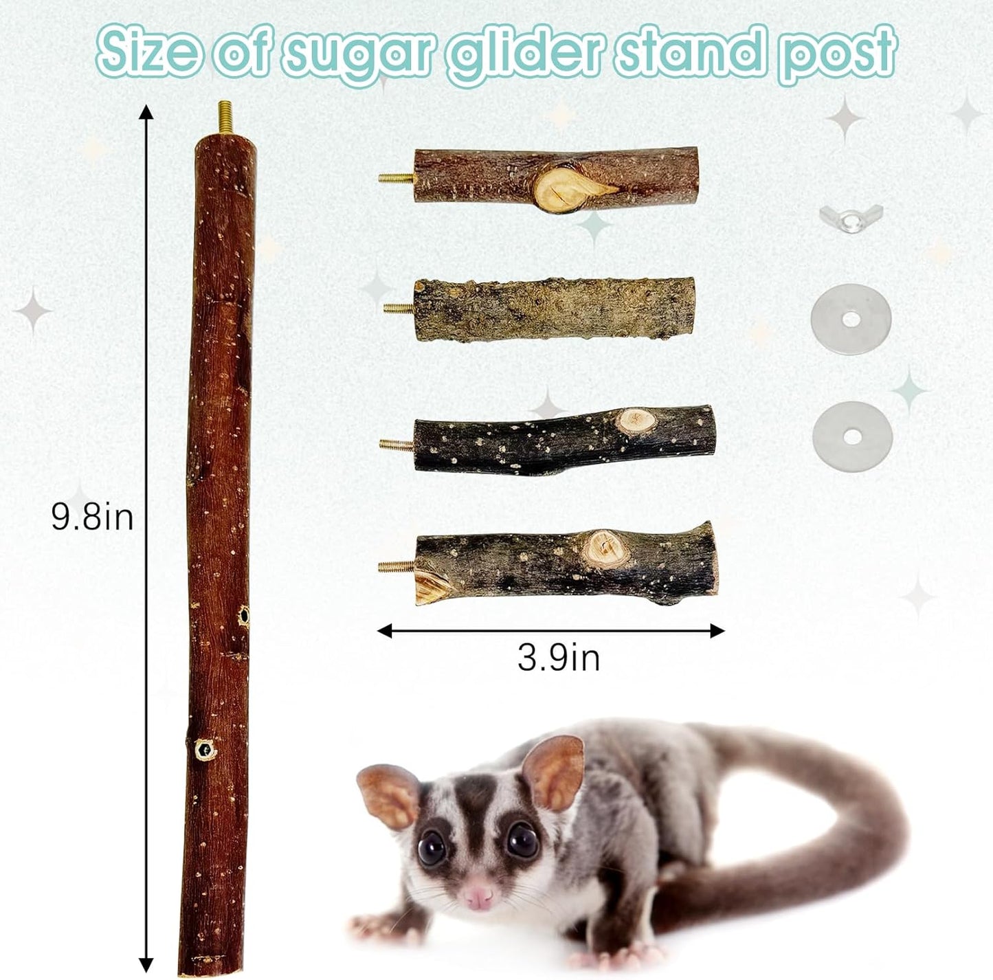 BNOSDM Sugar Glider Toy Natural Fruitwood Perch Stand Squirrel Hanging Wooden Climbing Pole Hamster Paw Grinding Perch Small Animal Cage Accessories for Chinchillas Rats Gerbil