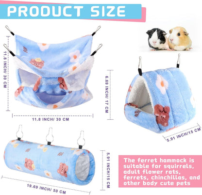 Abbylike 9 Pieces Rat Hammock 3 Tier Guinea Pig Ferret Hammocks Small Pet Hanging Tunnel Glider Toy Guinea Pig Ferret Hideout Bed Cage Accessories for Hamster(Yellow, Grey, Blue,Bear)