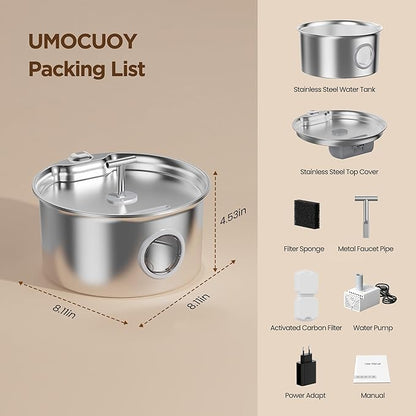 Cat Water Fountain Stainless Steel: Water Dispenser for Cats Indoor - Pet Dispenser Supplies Accessories - 16 Pack Cat Water Fountain Replacement Filters - 8 Multi-Functional Filters and 8 Sponges