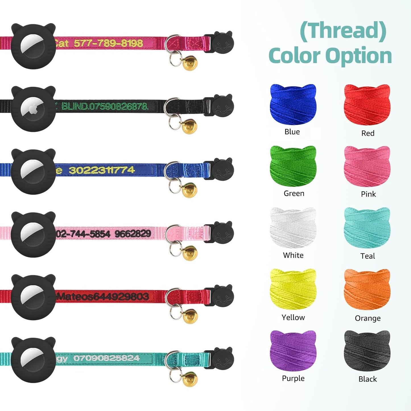 Personalized Cat Collar with Airtag Holder, Custom Embroidered with Name, Nylon ID Collar for Cat with Breakaway Safety Release Buckle and Bell